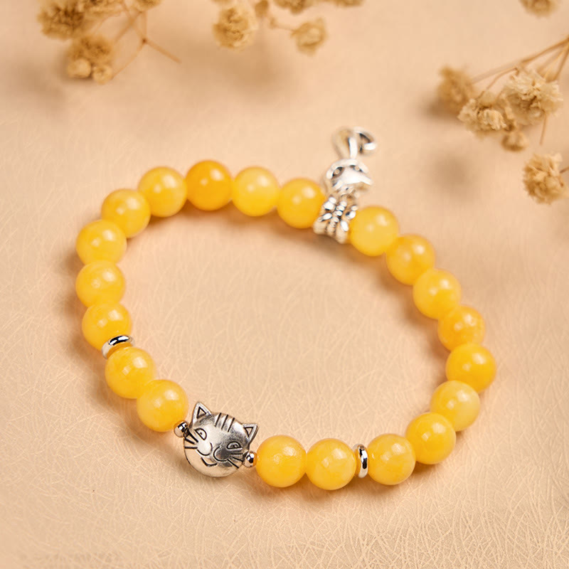 Buddha Stonesオレンジタビーキャット イエローカルセドニー ポジティブブレスレット - image 3