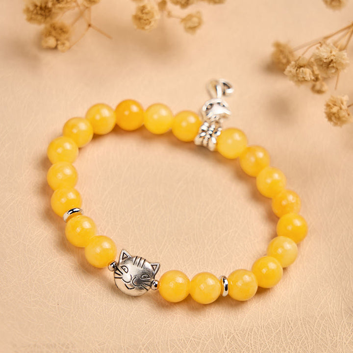 Buddha Stonesオレンジタビーキャット イエローカルセドニー ポジティブブレスレット - image 3