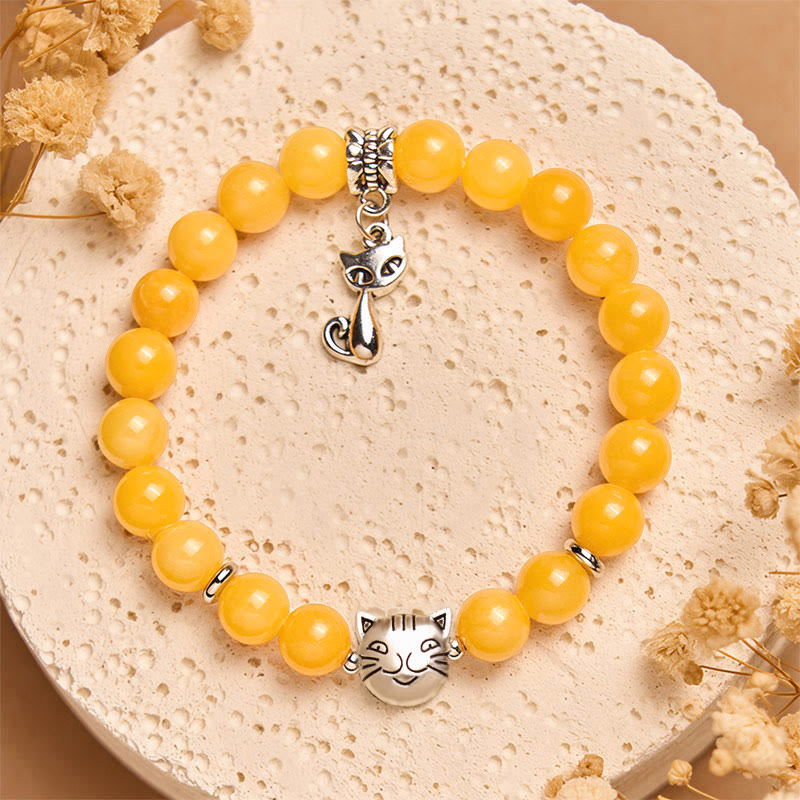 Buddha Stonesオレンジタビーキャット イエローカルセドニー ポジティブブレスレット - image 2