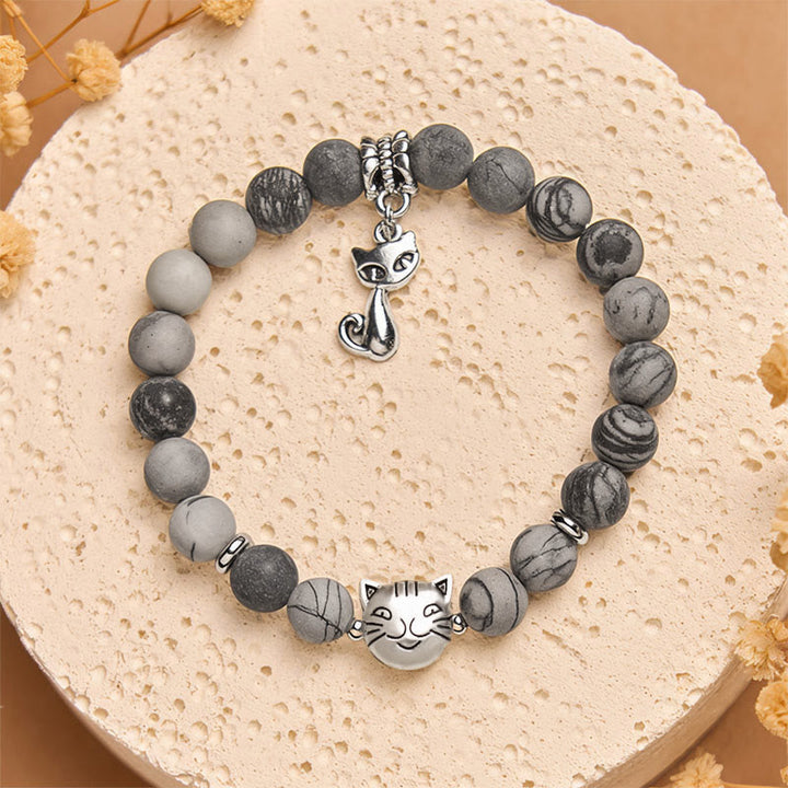 Buddha Stonesグレータビーキャット 天然ブラックベインド強さブレスレット - image 1