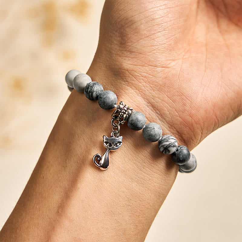 Buddha Stonesグレータビーキャット 天然ブラックベインド強さブレスレット - image 4