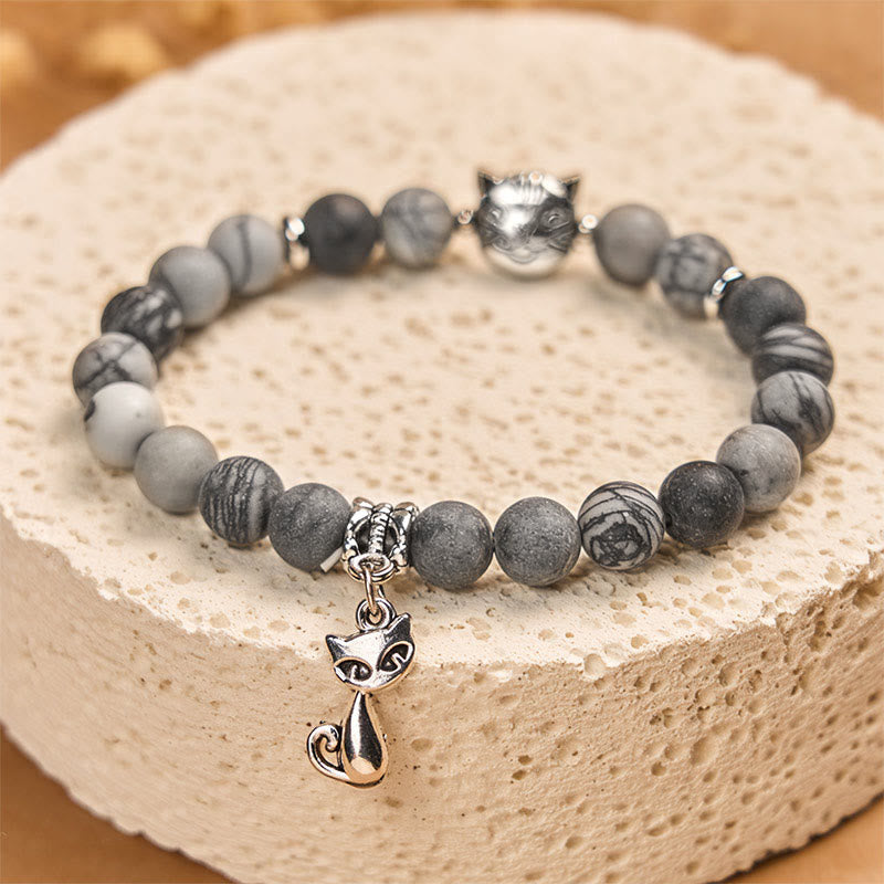 Buddha Stonesグレータビーキャット 天然ブラックベインド強さブレスレット - image 2