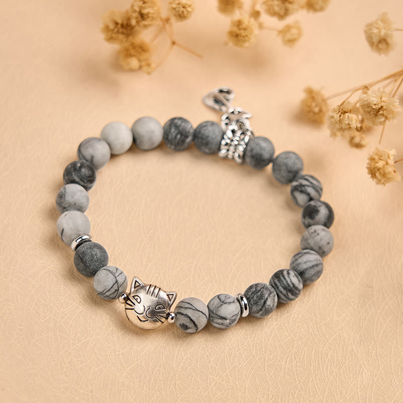 Buddha Stonesグレータビーキャット 天然ブラックベインド強さブレスレット - image 3
