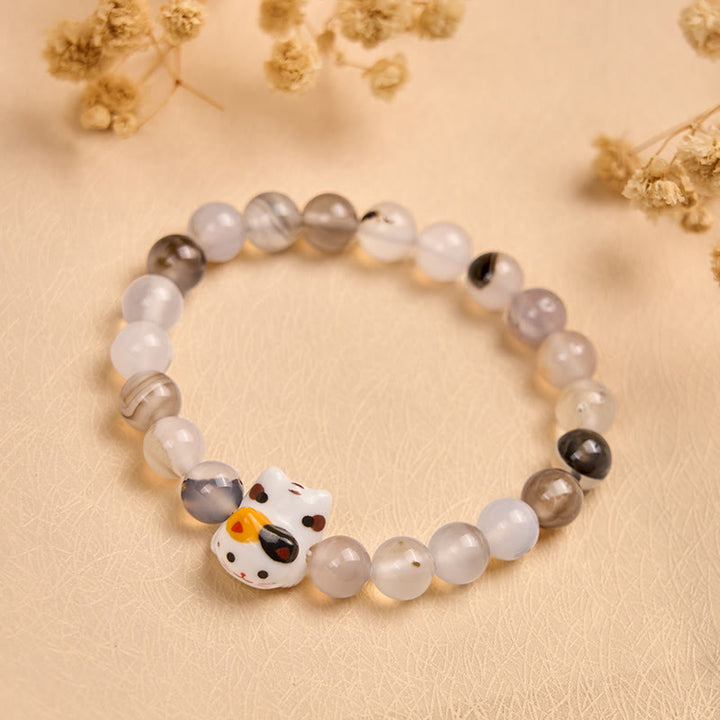 Buddha Stones三毛猫 天然瑪瑙石 セラミック 子猫頭 パワーブレスレット - image 3