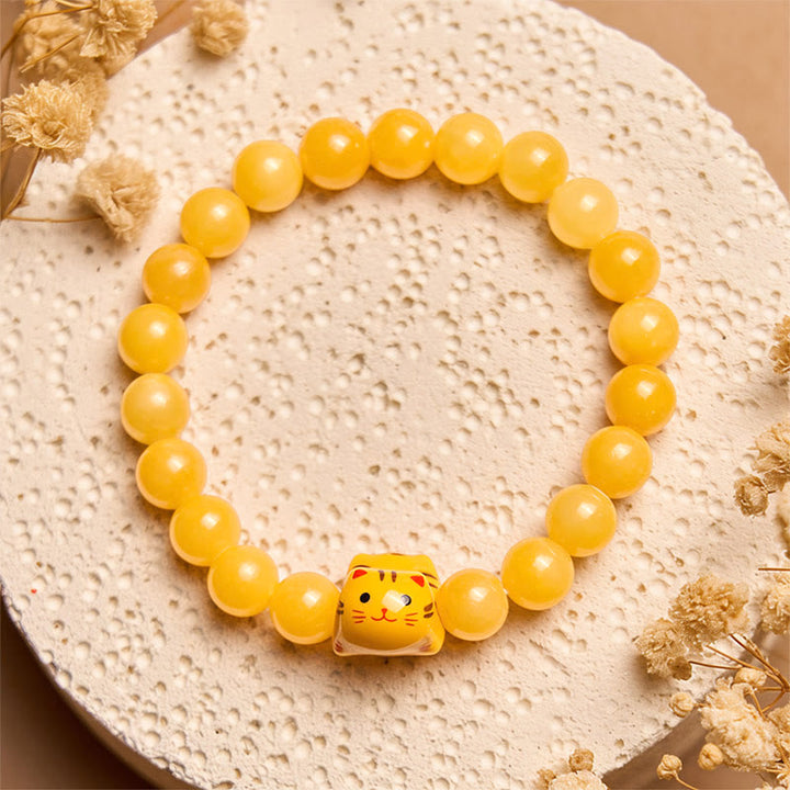Buddha Stonesオレンジタビーキャット イエローカルセドニー セラミック 子猫 ジョイ ブレスレット - image 2