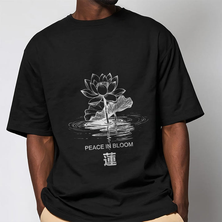 Buddha Stones、蓮の花、蓮の葉の波紋模様のTシャツ、コットンTシャツ - image 2