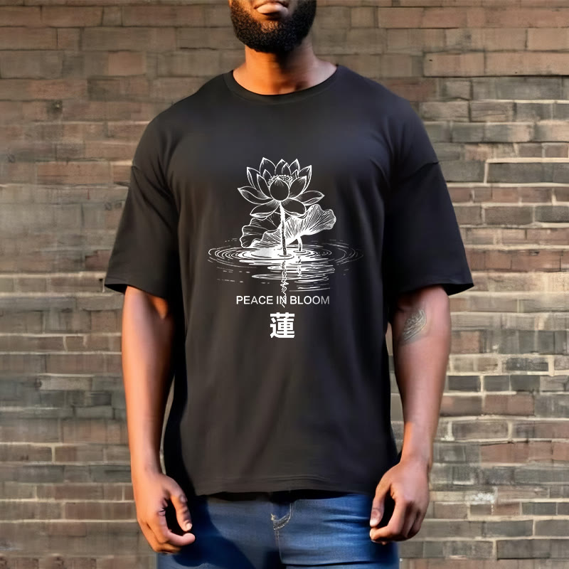 Buddha Stones、蓮の花、蓮の葉の波紋模様のTシャツ、コットンTシャツ - image 3