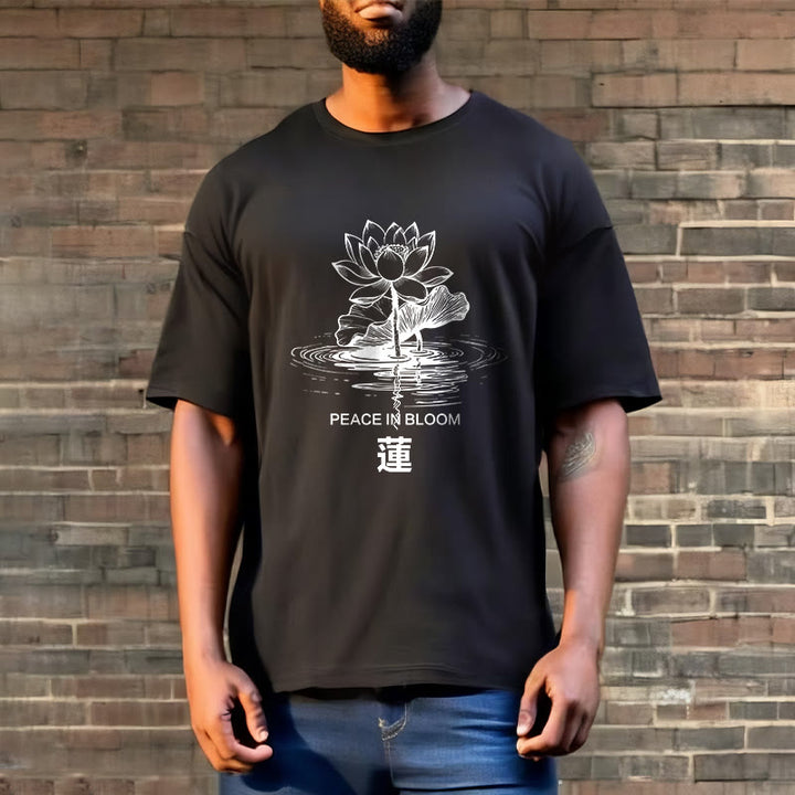 Buddha Stones、蓮の花、蓮の葉の波紋模様のTシャツ、コットンTシャツ - image 3