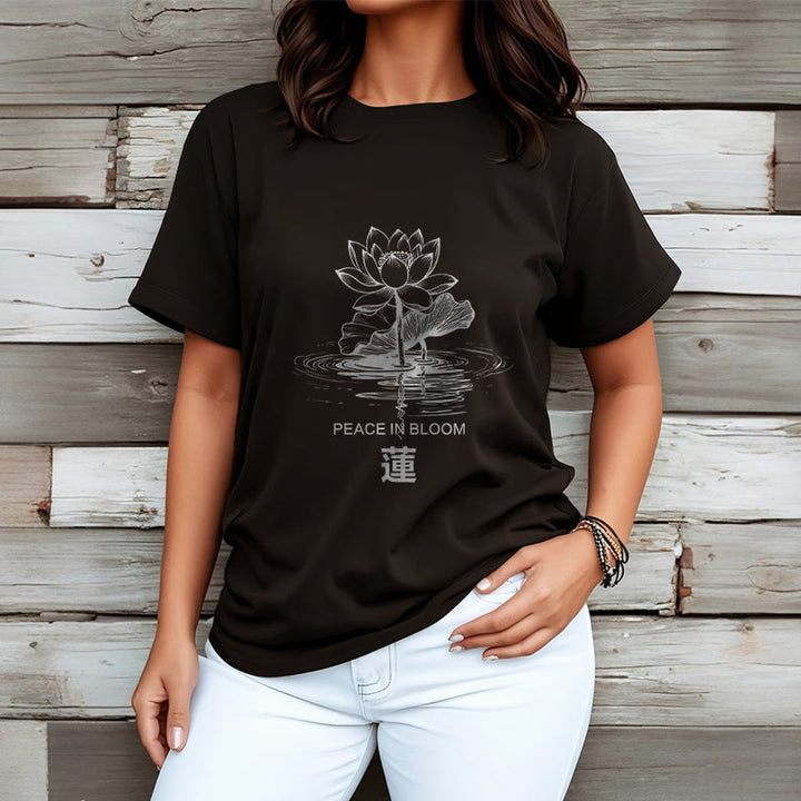 Buddha Stones、蓮の花、蓮の葉の波紋模様のTシャツ、コットンTシャツ - image 4
