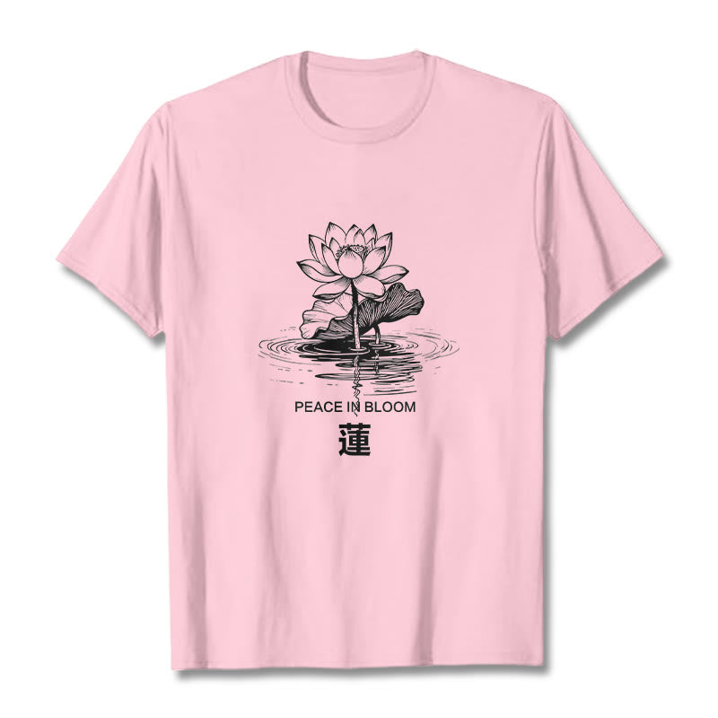 Buddha Stones、蓮の花、蓮の葉の波紋模様のTシャツ、コットンTシャツ - ライトピンク - 2XL - image 13