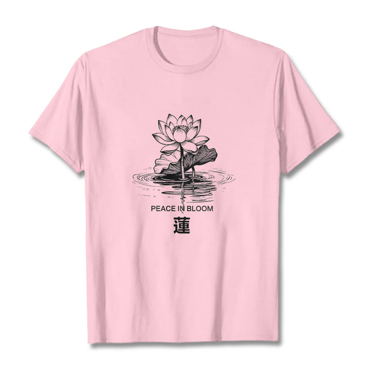 Buddha Stones、蓮の花、蓮の葉の波紋模様のTシャツ、コットンTシャツ - ライトピンク - 2XL - image 13