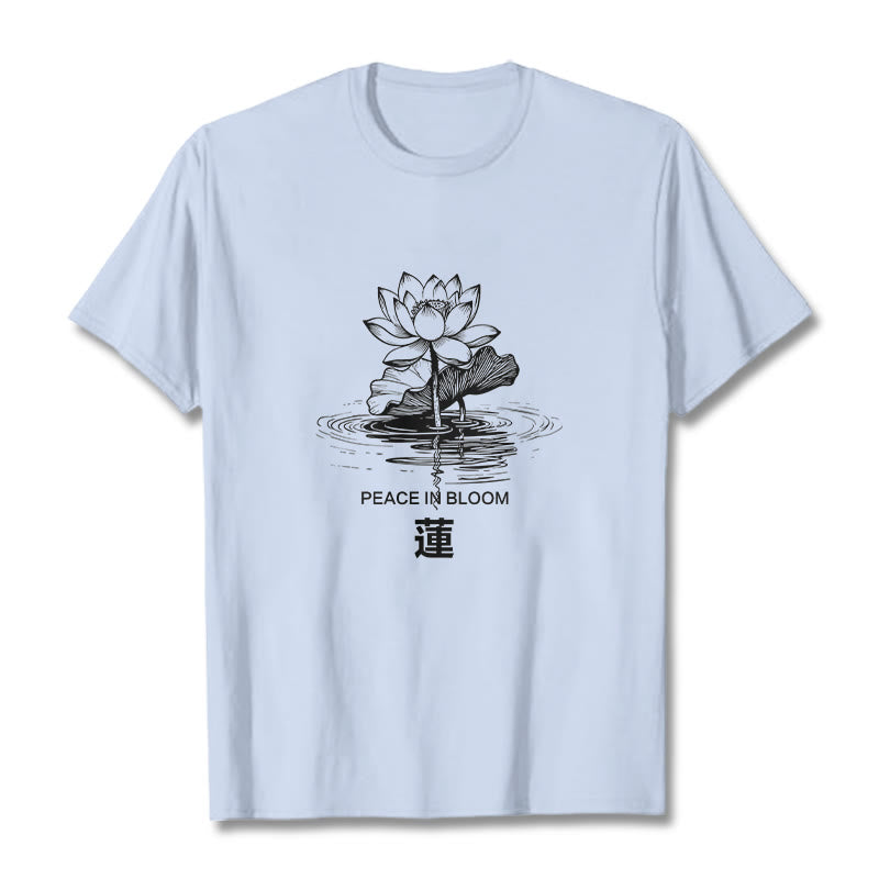 Buddha Stones、蓮の花、蓮の葉の波紋模様のTシャツ、コットンTシャツ - ライトシアン - 2XL - image 19