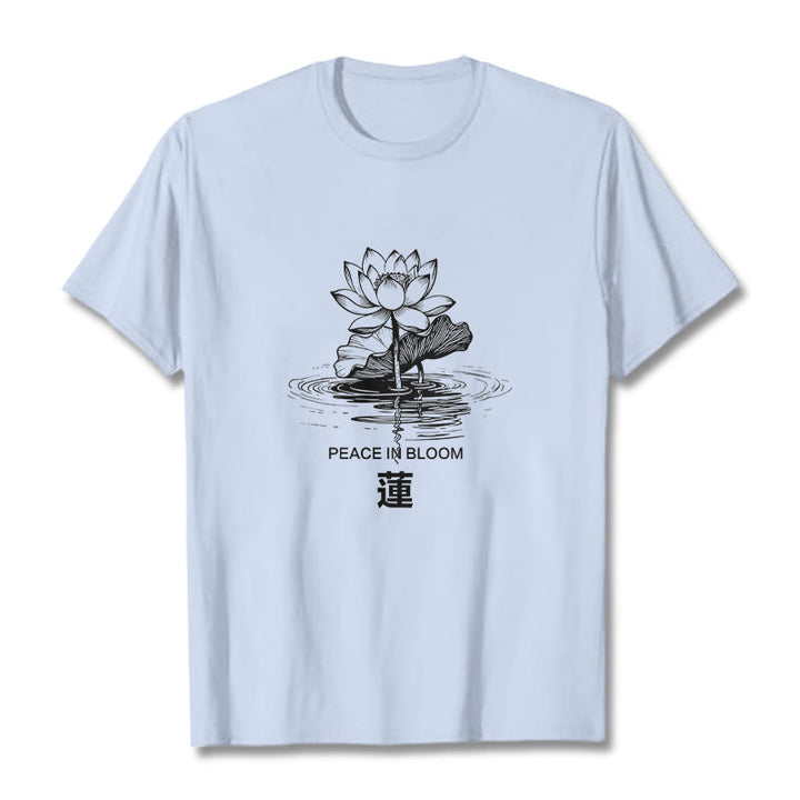 Buddha Stones、蓮の花、蓮の葉の波紋模様のTシャツ、コットンTシャツ - ライトシアン - 2XL - image 19