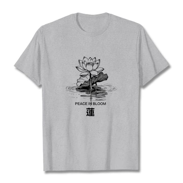 Buddha Stones、蓮の花、蓮の葉の波紋模様のTシャツ、コットンTシャツ - ライトグレー - 2XL - image 20