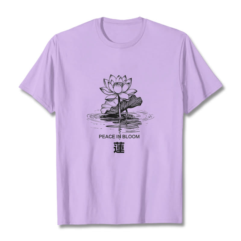 Buddha Stones、蓮の花、蓮の葉の波紋模様のTシャツ、コットンTシャツ - 梅 - 2XL - image 17