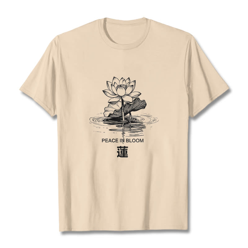 Buddha Stones、蓮の花、蓮の葉の波紋模様のTシャツ、コットンTシャツ - ビスク - 2XL - image 9