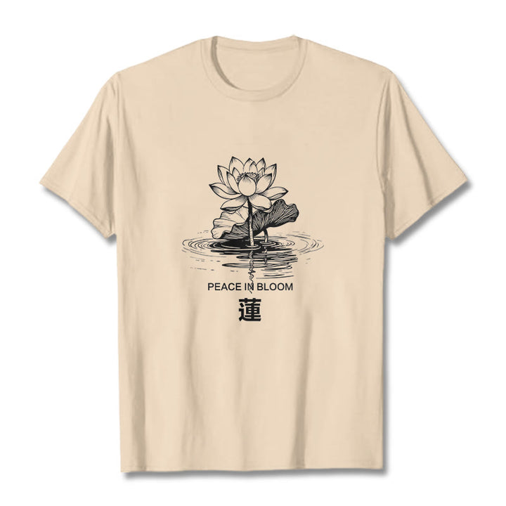 Buddha Stones、蓮の花、蓮の葉の波紋模様のTシャツ、コットンTシャツ - ビスク - 2XL - image 9