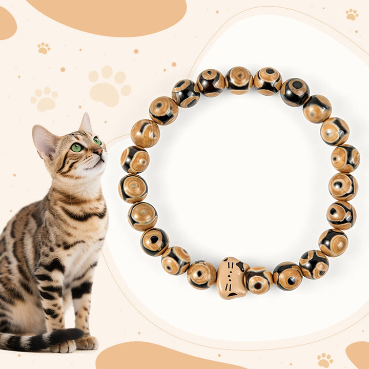 Buddha Stonesベンガル猫天然瑪瑙石子猫の頭の優雅なブレスレット - ベンガル猫（手首周囲15～16cm） - image 0