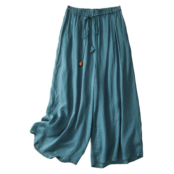 Buddha Stonesシンプルデザイン ドローストリング コットン レディース ワイドレッグパンツ ポケット付き - image 6
