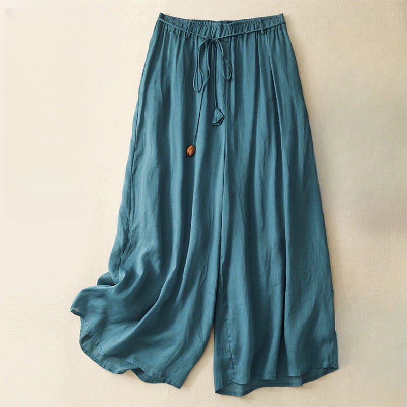 Buddha Stonesシンプルデザイン ドローストリング コットン レディース ワイドレッグパンツ ポケット付き - ティール - US8-10，UK/AU12-14，EU40-42 (2XL) - image 1
