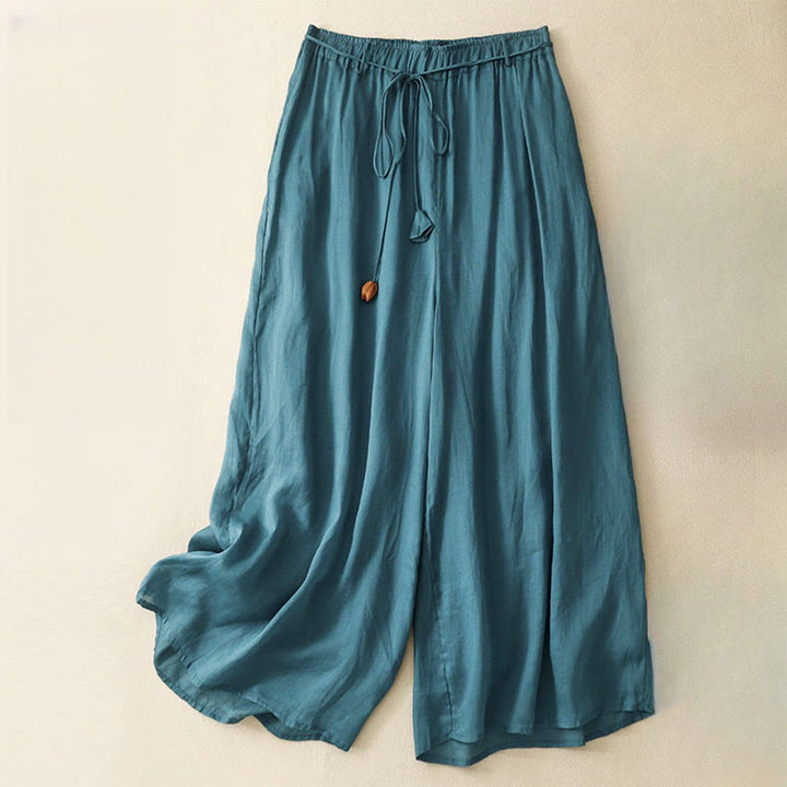 Buddha Stonesシンプルデザイン ドローストリング コットン レディース ワイドレッグパンツ ポケット付き - ティール - US8-10，UK/AU12-14，EU40-42 (2XL) - image 1
