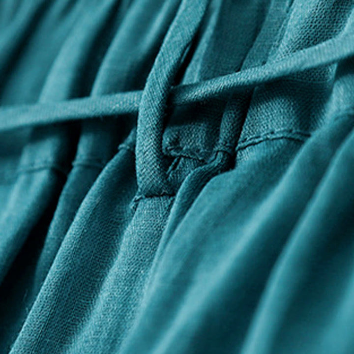 Buddha Stonesシンプルデザイン ドローストリング コットン レディース ワイドレッグパンツ ポケット付き - image 4