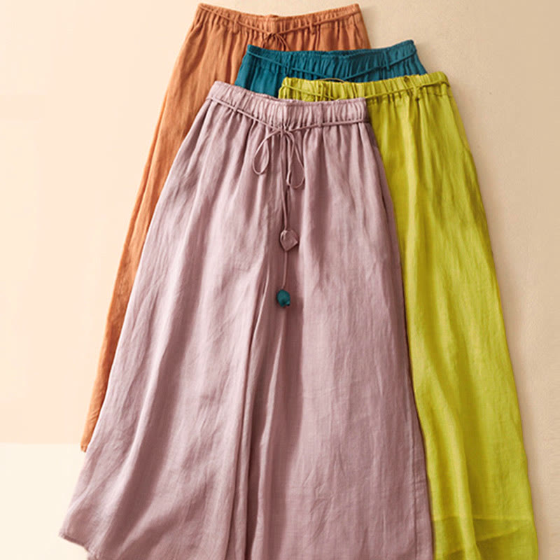 Buddha Stonesシンプルデザイン ドローストリング コットン レディース ワイドレッグパンツ ポケット付き - image 6