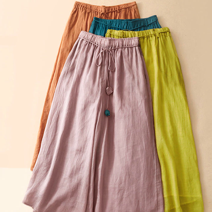 Buddha Stonesシンプルデザイン ドローストリング コットン レディース ワイドレッグパンツ ポケット付き - image 6