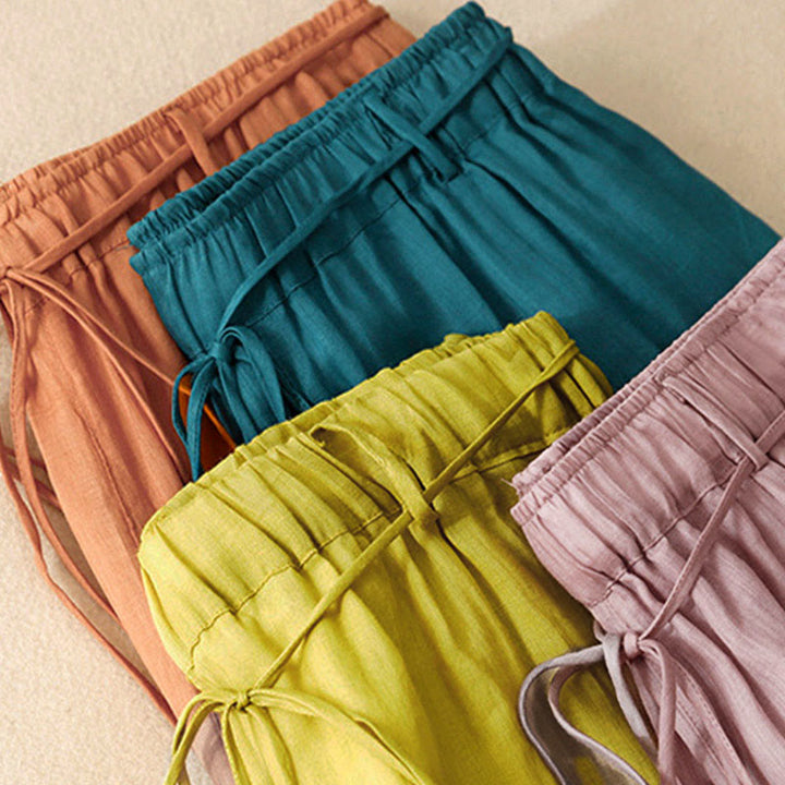 Buddha Stonesシンプルデザイン ドローストリング コットン レディース ワイドレッグパンツ ポケット付き - image 8