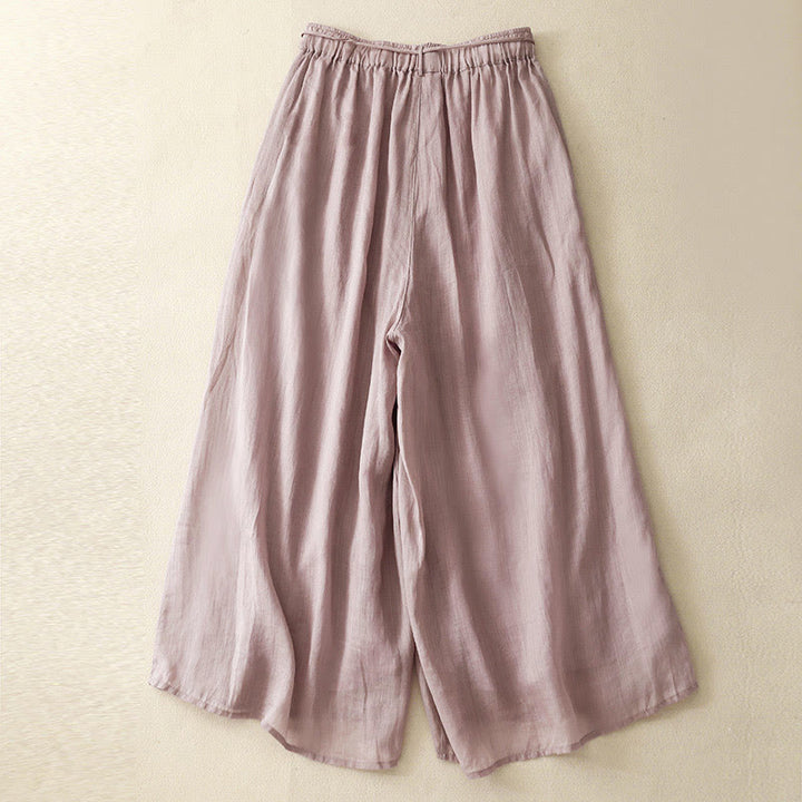 Buddha Stonesシンプルデザイン ドローストリング コットン レディース ワイドレッグパンツ ポケット付き - image 9