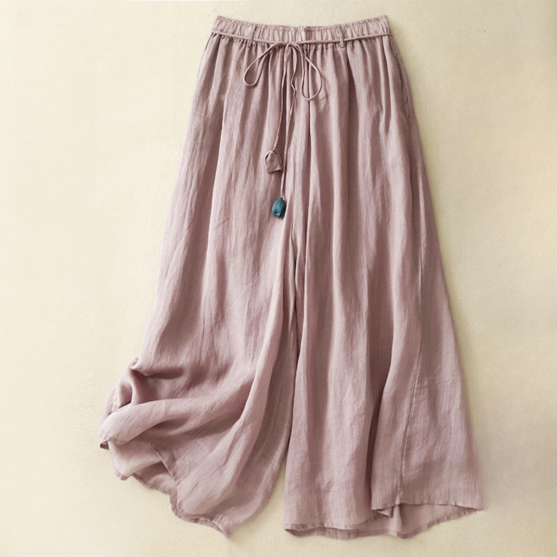 Buddha Stonesシンプルデザイン ドローストリング コットン レディース ワイドレッグパンツ ポケット付き - ペールバイオレットレッド - US8-10，UK/AU12-14，EU40-42 (2XL) - image 9