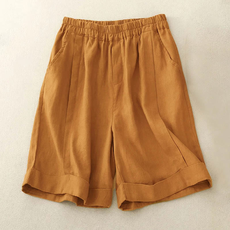 Buddha Stonesカジュアル 無地 レディース コットン ショートパンツ ポケット付き - ゴールデンロッド - US12、 UK/AU16、EU44（4XL） - image 1