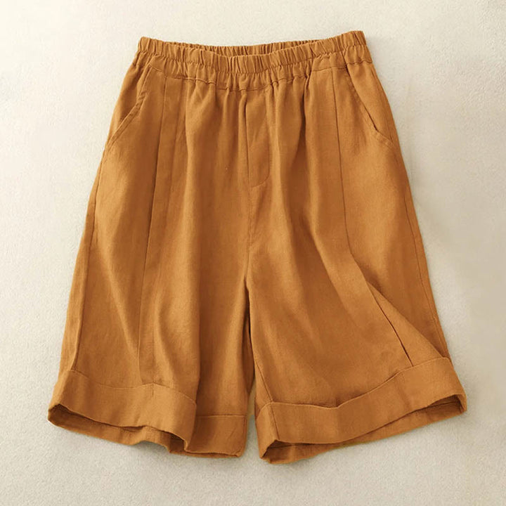 Buddha Stonesカジュアル 無地 レディース コットン ショートパンツ ポケット付き - ゴールデンロッド - US12、 UK/AU16、EU44（4XL） - image 0