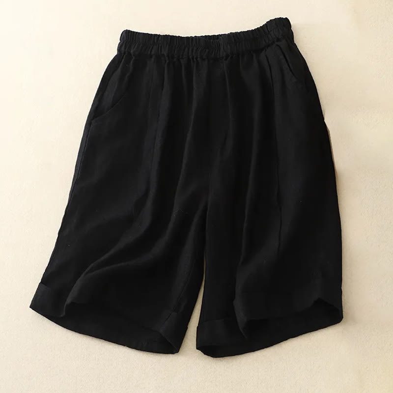 Buddha Stonesカジュアル 無地 レディース コットン ショートパンツ ポケット付き - 黒 - US12、 UK/AU16、EU44（4XL） - image 26