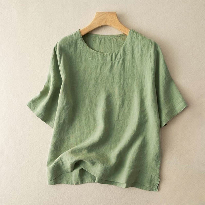 Buddha Stonesシンプル 無地 半袖 クルーネック サイドスリット コットン レディース Tシャツ - ライトグリーン - US12、 UK/AU16、 EU44 (3XL) - image 4
