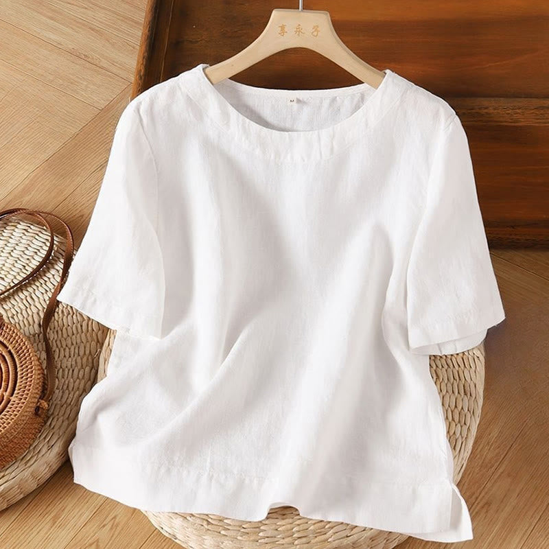 Buddha Stonesシンプル 無地 半袖 クルーネック サイドスリット コットン レディース Tシャツ - 白 - US12、 UK/AU16、 EU44 (3XL) - image 5