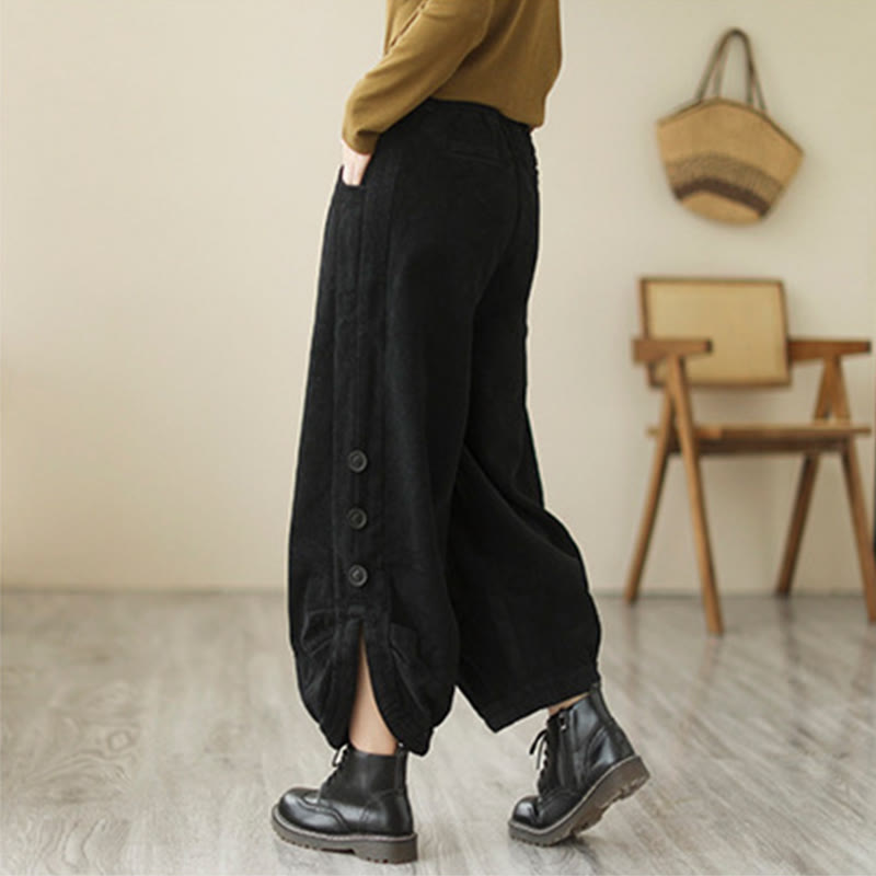 Buddha Stonesカジュアル ボタン付き 裾開きデザイン レディース コーデュロイパンツ ポケット付き - image 7