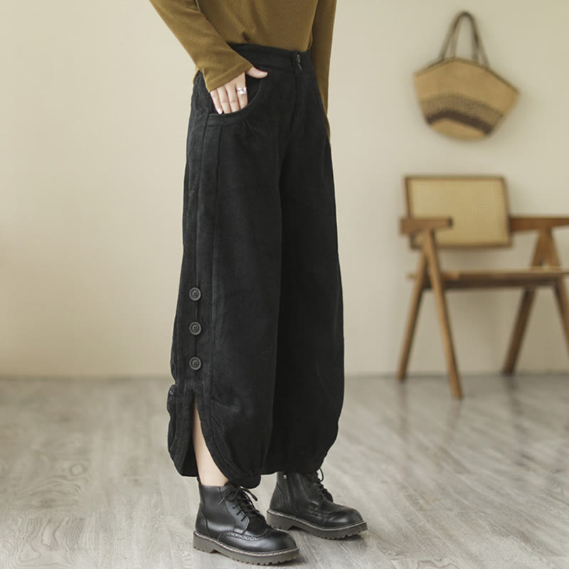 Buddha Stonesカジュアルボタン レッグオープニングデザイン レディース コットンコーデュロイパンツ ポケット付き - image 13