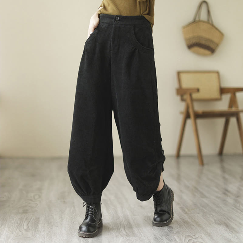 Buddha Stonesカジュアル ボタン付き 裾開きデザイン レディース コーデュロイパンツ ポケット付き - image 11