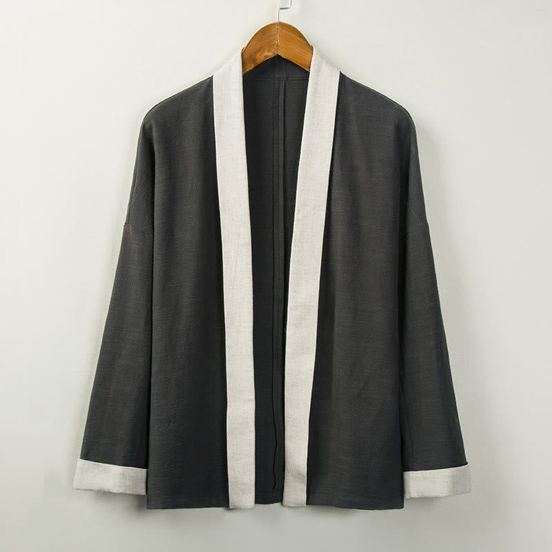 Buddha Stones冬用 無地 長袖 オープンフロント ジャケット メンズ コットン 着物 - ディムグレー - US/UK/AU44、 EU54 (4XL) - image 4