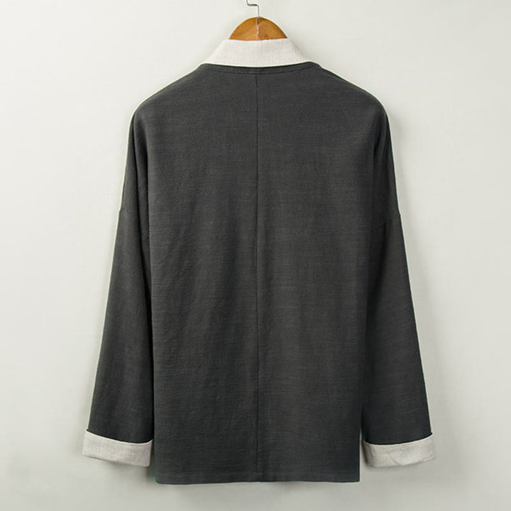 Buddha Stones冬用 無地 長袖 オープンフロント ジャケット メンズ コットン 着物 - image 5