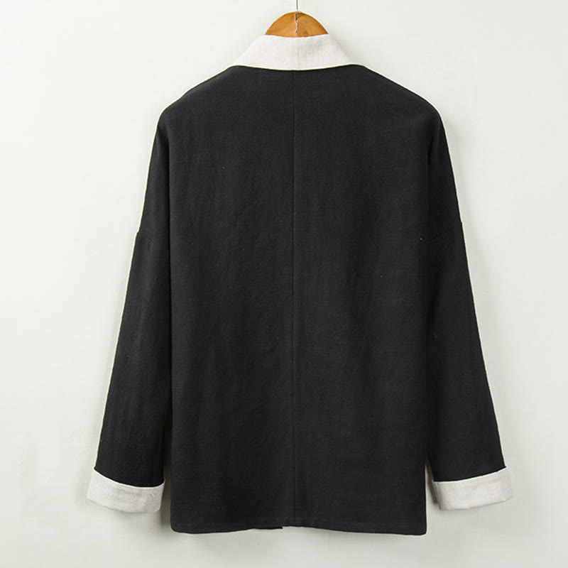 Buddha Stones冬用 無地 長袖 オープンフロント ジャケット メンズ コットン 着物 - image 2