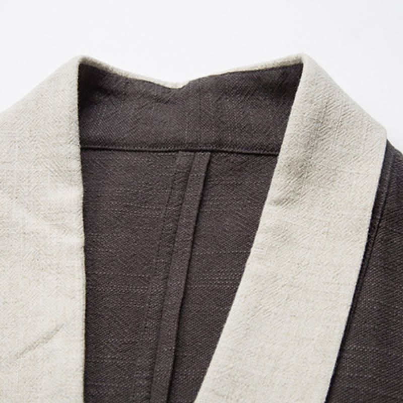 Buddha Stones冬用 無地 長袖 オープンフロント ジャケット メンズ コットン 着物 - image 6