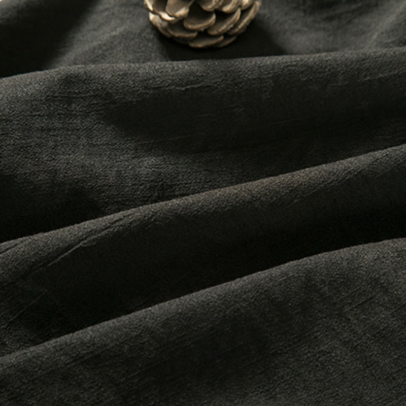 Buddha Stonesレースアップデザインオープンフロントジャケットメンズコットンリネン長袖着物 - image 4