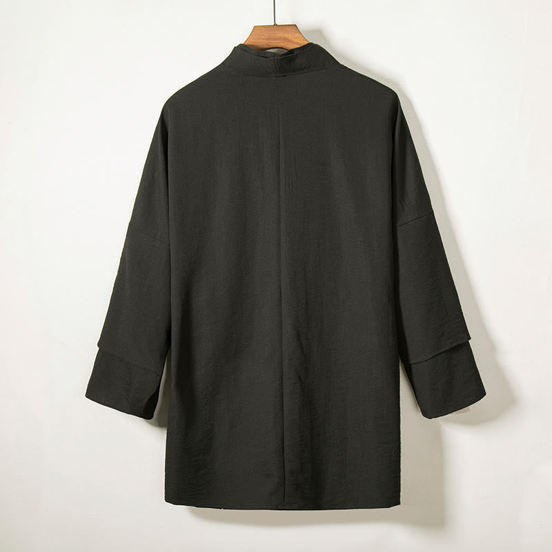 Buddha Stonesレースアップデザインオープンフロントジャケットメンズコットンリネン長袖着物 - image 2