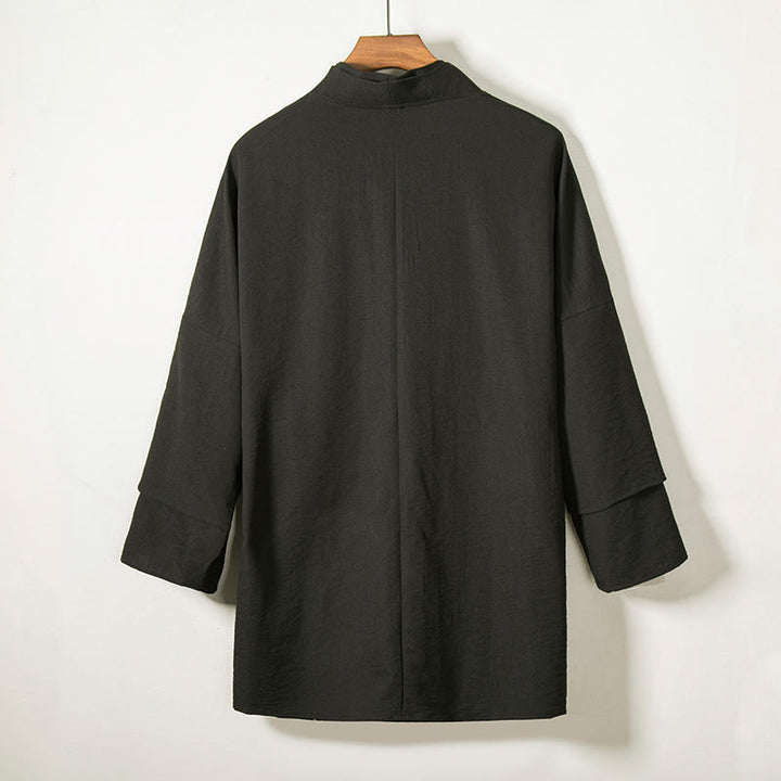 Buddha Stonesレースアップデザインオープンフロントジャケットメンズコットンリネン長袖着物 - image 2
