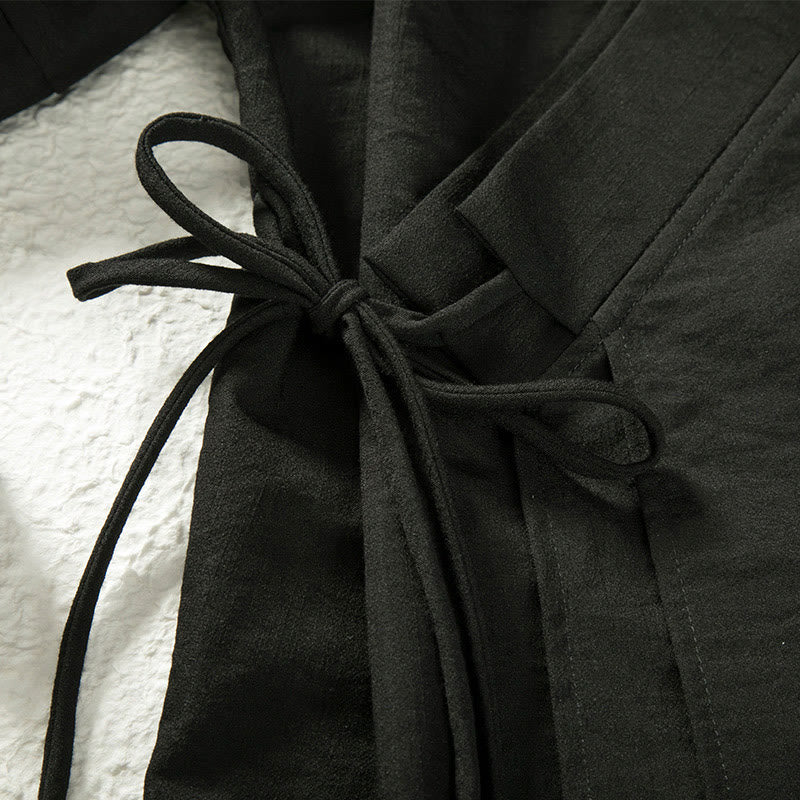 Buddha Stonesレースアップデザインオープンフロントジャケットメンズコットンリネン長袖着物 - image 3