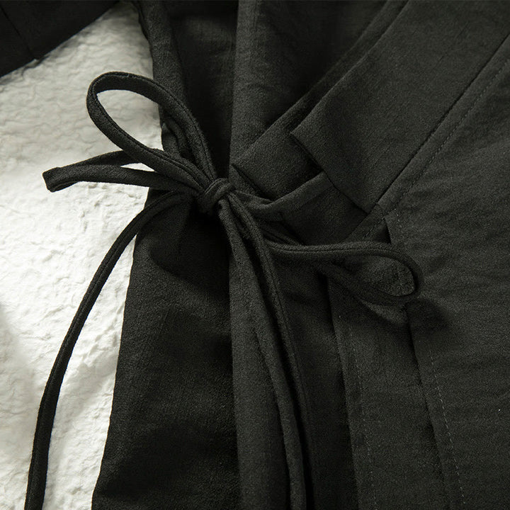 Buddha Stonesレースアップデザインオープンフロントジャケットメンズコットンリネン長袖着物 - image 3