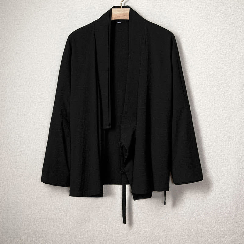 Buddha Stonesメンズ プレーンデザイン オープンフロントジャケット コットンリネン 長袖着物 - 黒 - US/UK/AU44、 EU54 (4XL) - image 1