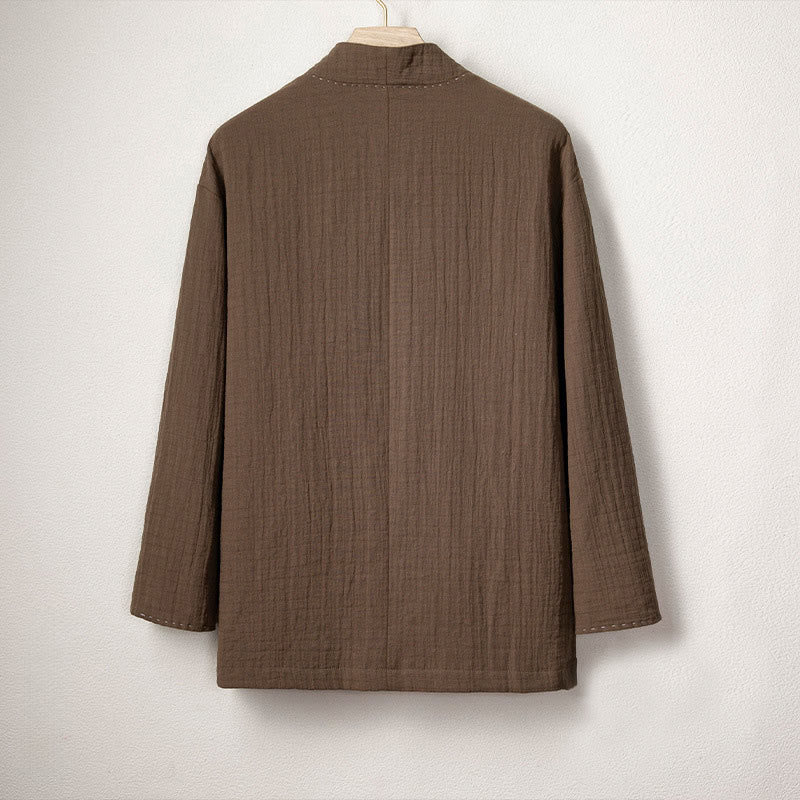 Buddha Stonesメンズ プレーンプリーツ フロッグボタン オープンフロントジャケット コットンリネン 長袖 着物 - image 2